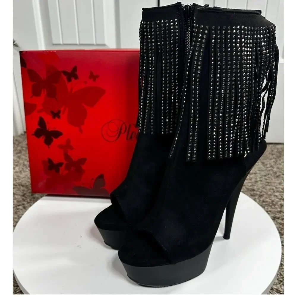 Pleaser Womens Ankle Boots DELIGHT- 1018RSF BIk Faux Suede/Blk Matte SZ 10